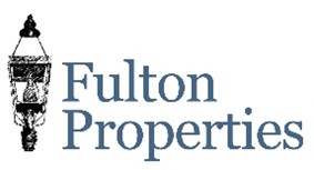 logo says fulton properties next to a lamp post with a lamp on it