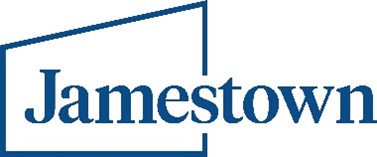 outline of a rectangle with a diagonal top with the word jamestown through it