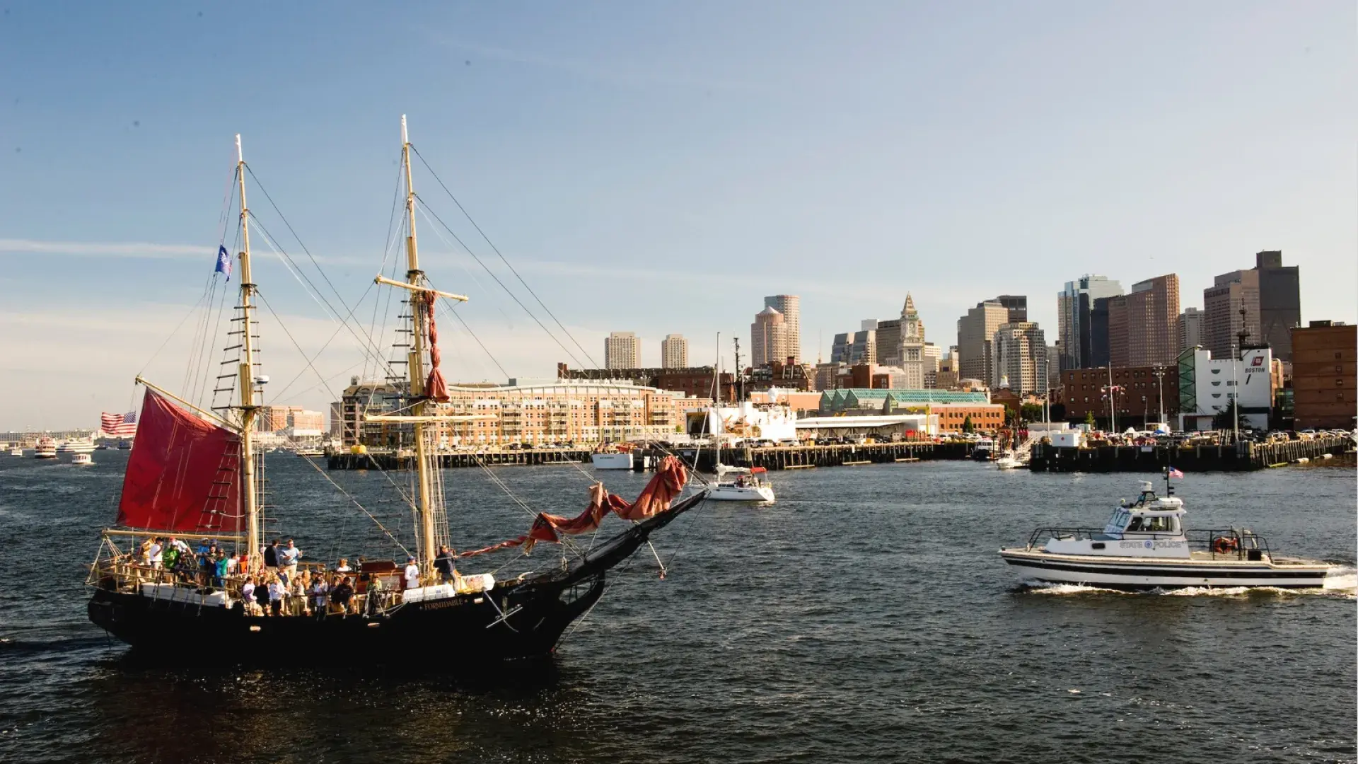 Colonial ship in Boston harbor