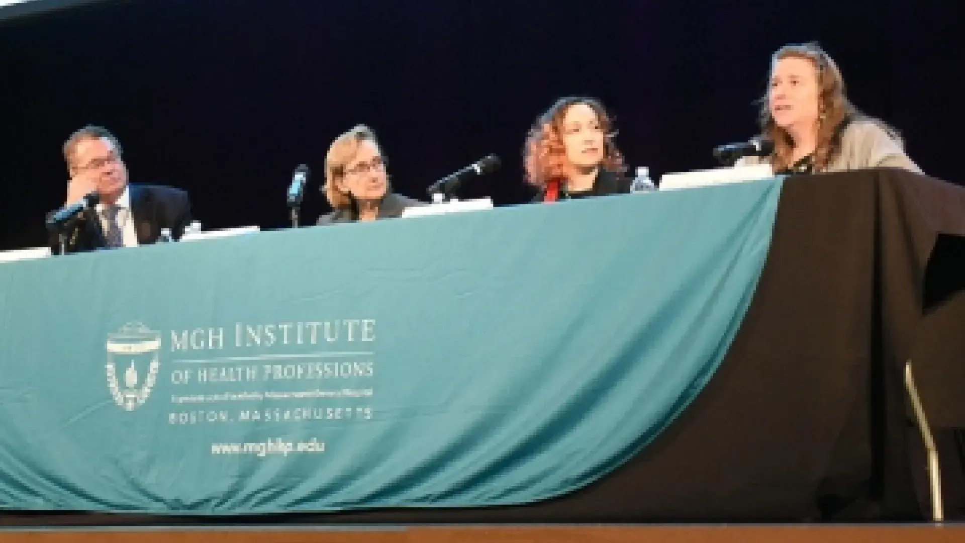 Panelists at the 2019 Ann W. Caldwell Lecture: Interprofessional Rounds were (l-r): Dr. Ronald Tompkins; Lisa Hall, RN; Robie Robitaille; and Rivka Solomon.