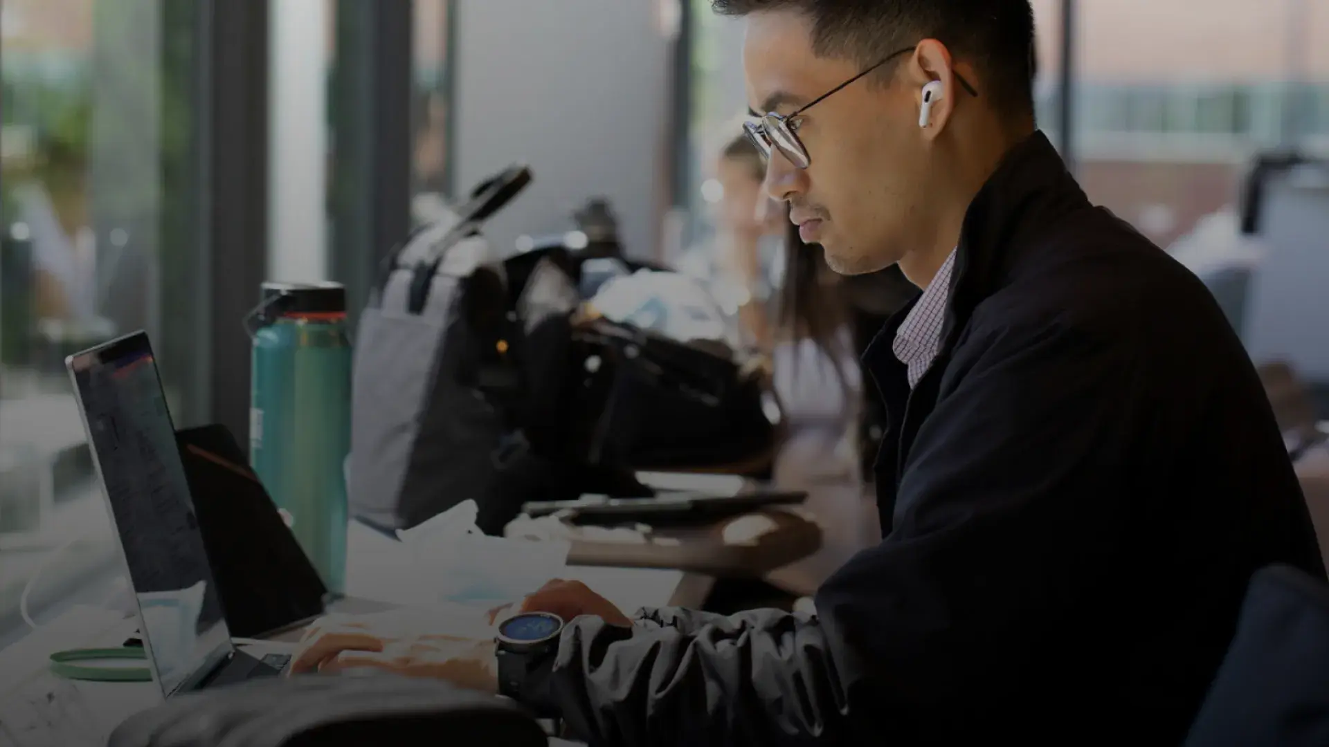 A person working at a computer.