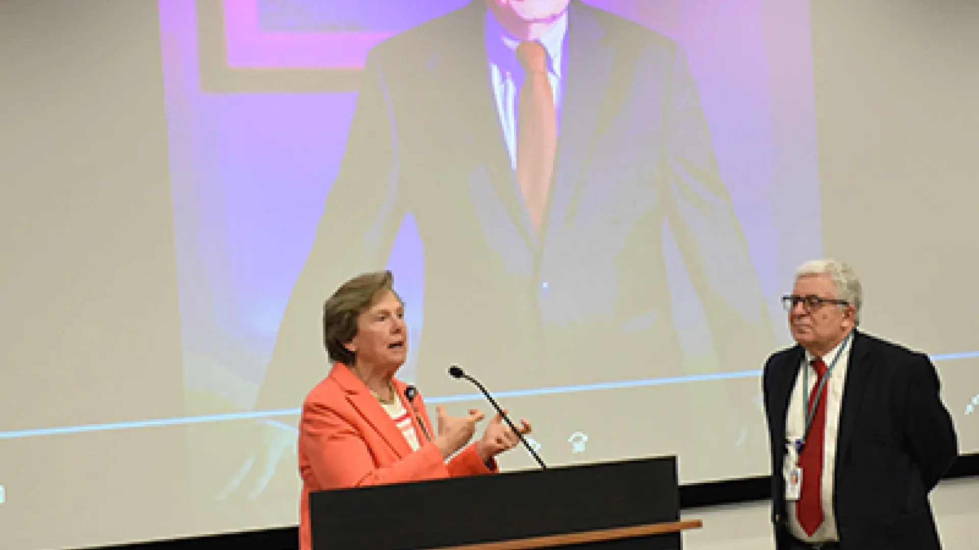 President Paula Milone-Nuzzo announcing dedication of the “Alex F. Johnson Academic Conference Room” inside the Shouse Building.