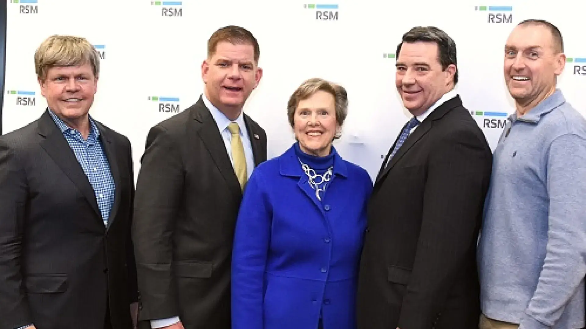 From l-to-r: Chris MacKenzie of RSM, Boston Mayor Marty Walsh, IHP President Milone-Nuzzo, state Rep. Danny Ryan, and H-K Principal Jason Gallagher.