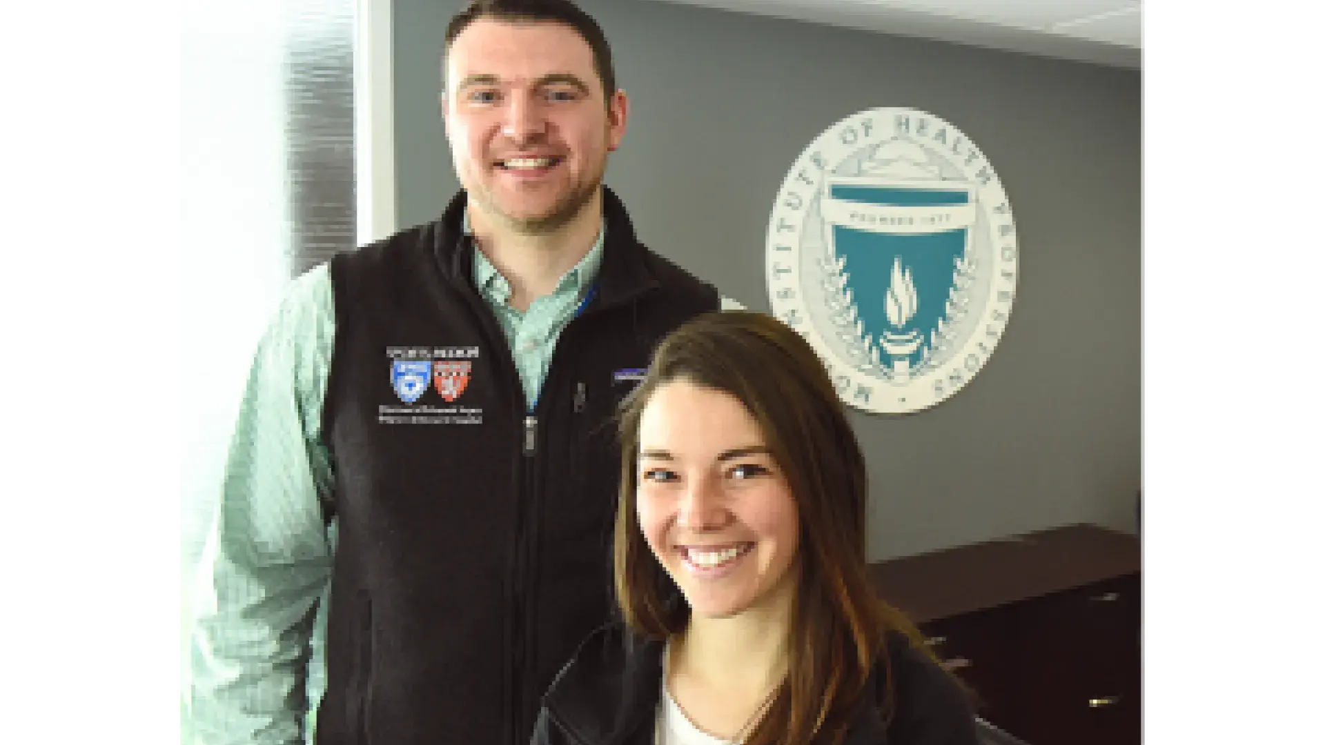 (L-R) Thomas Doucette, PA '18, Kelly Moscariello, ABSN '20 2019 Boston Marathon runners for Team IHP.