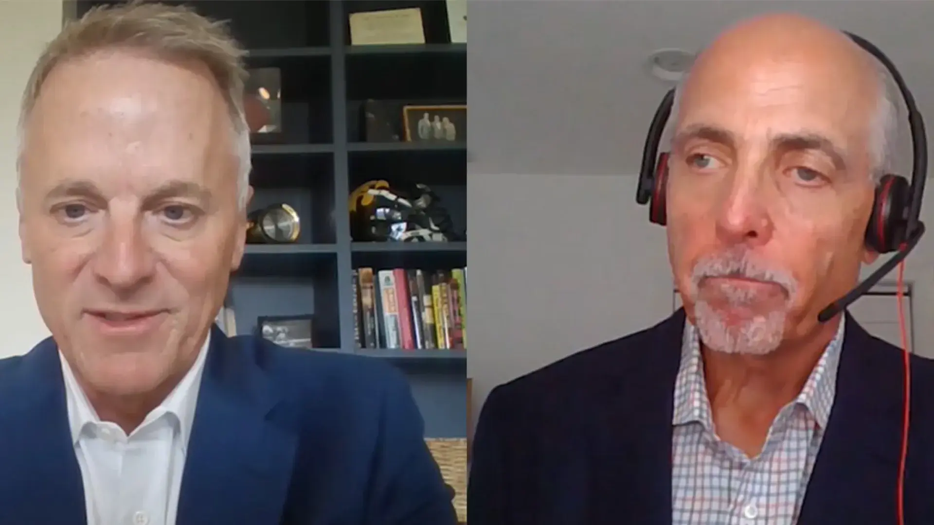 Photos of Boston Scientific CEO Michael Mahoney, left, and IHP Trustee Michael Jaff discuss the growing collaboration between the company and the school.