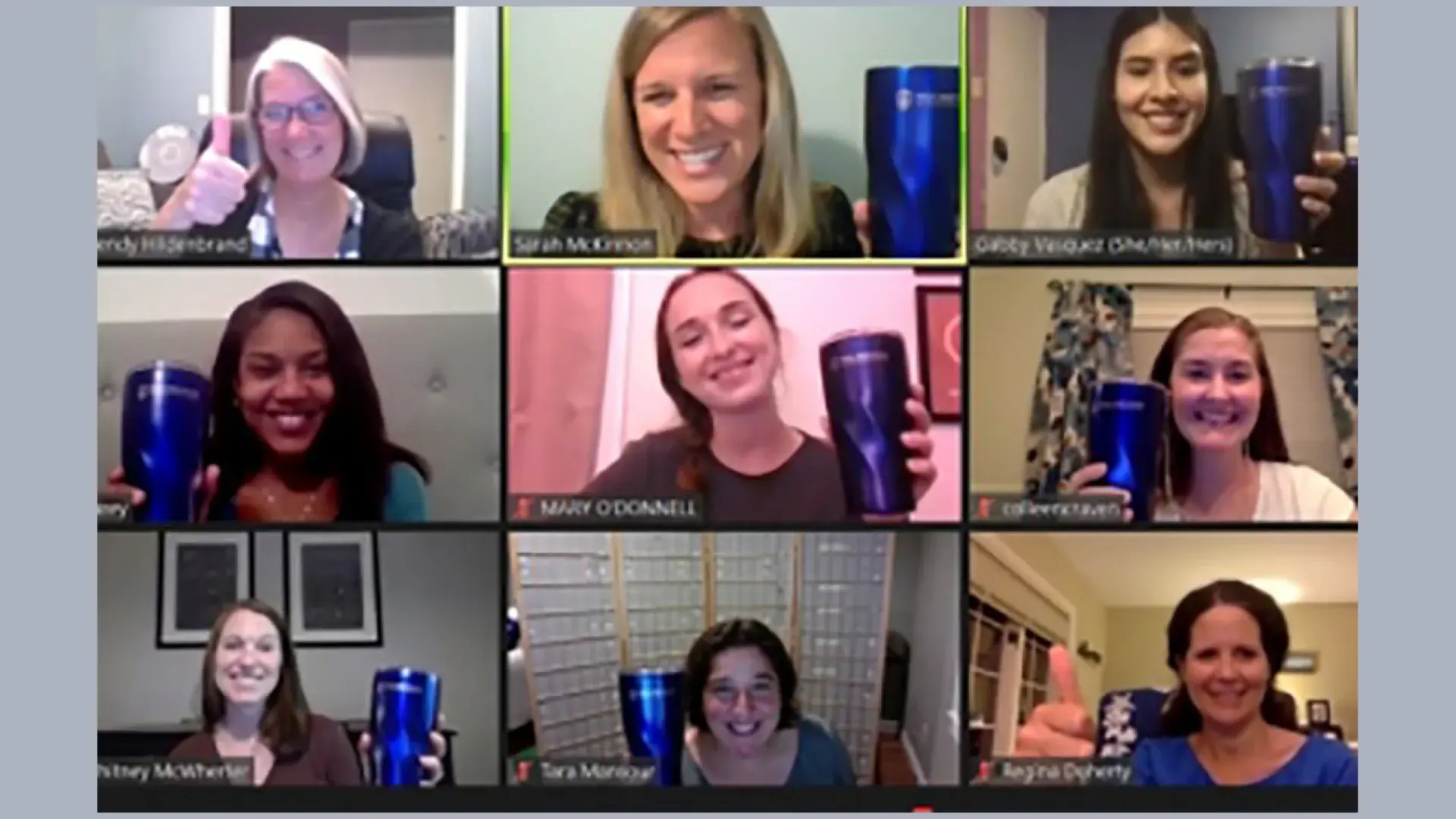 Photo of nine people on a zoom chat