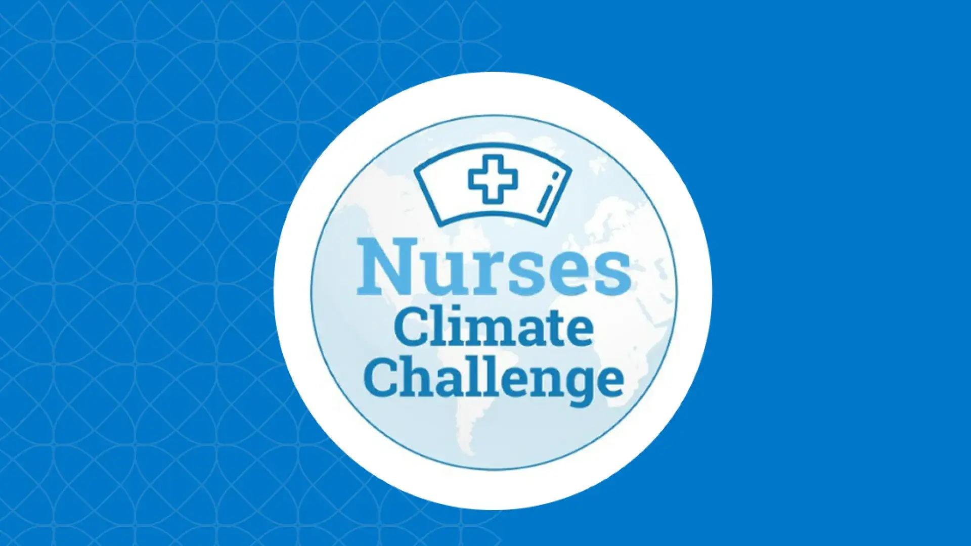 nurses climate challenge logo has an illustration of an earth with a nursing cap on it