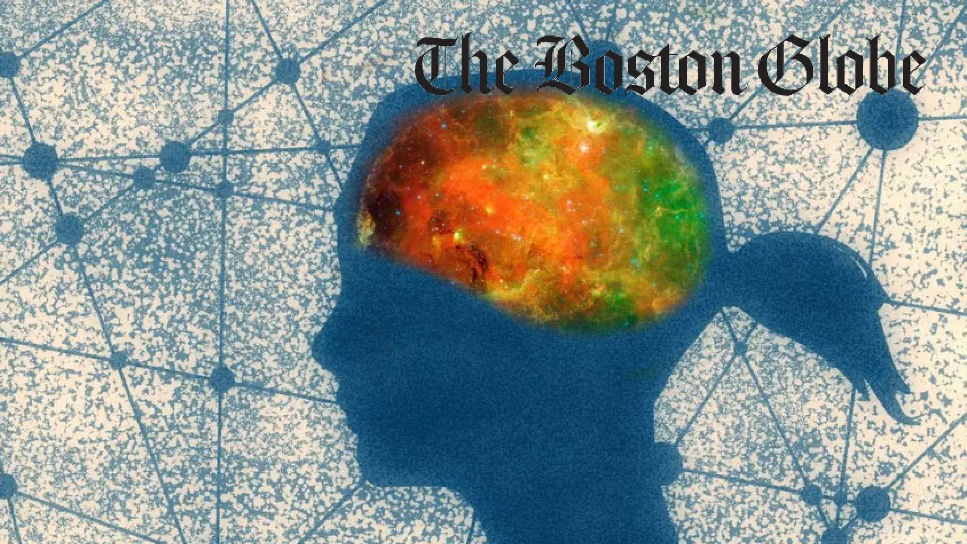 silhouette of a child with a red, yellow and green galaxy for a brain