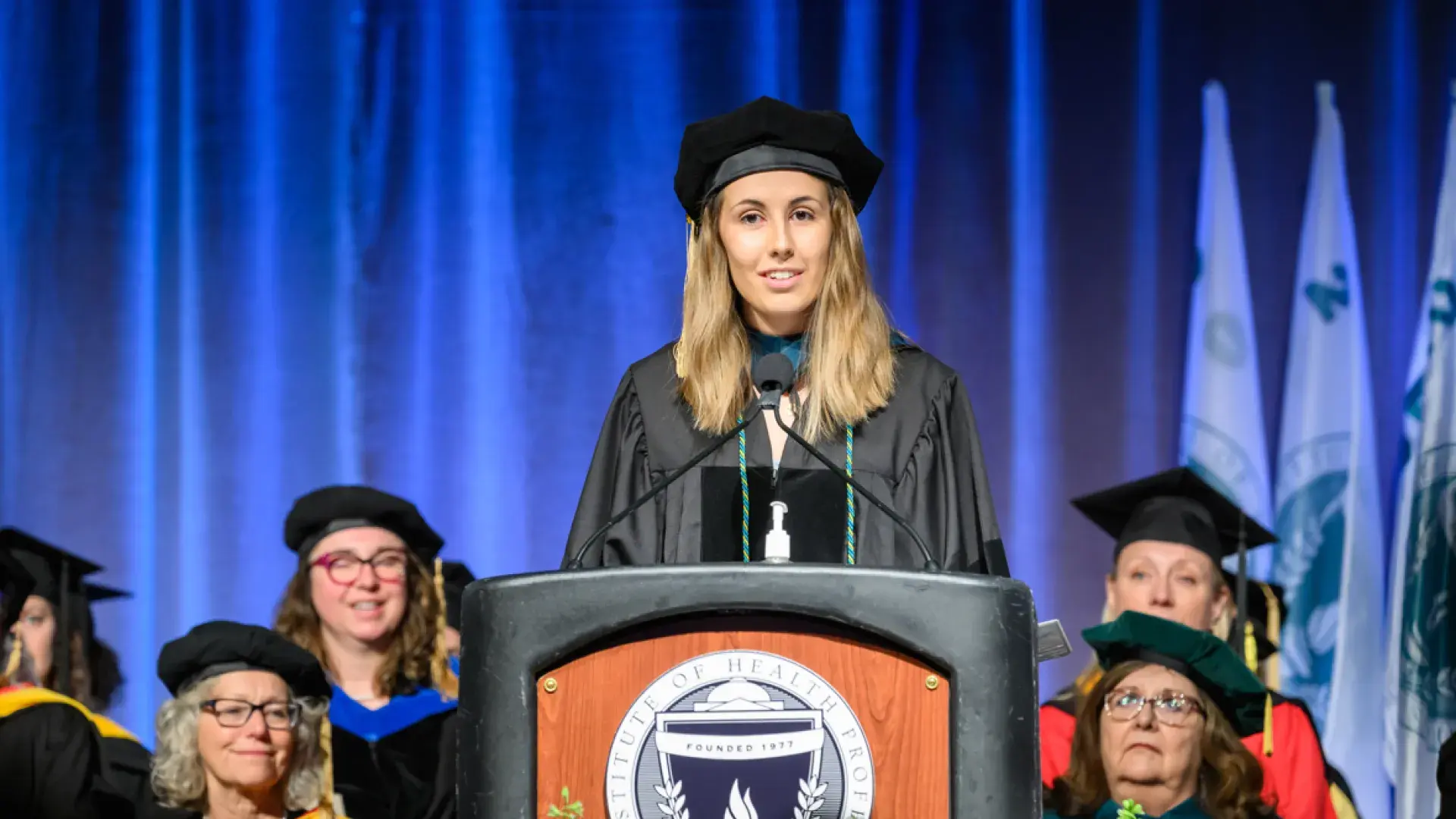 Alina Shirley, DPT ’23, speaks at Commencement.