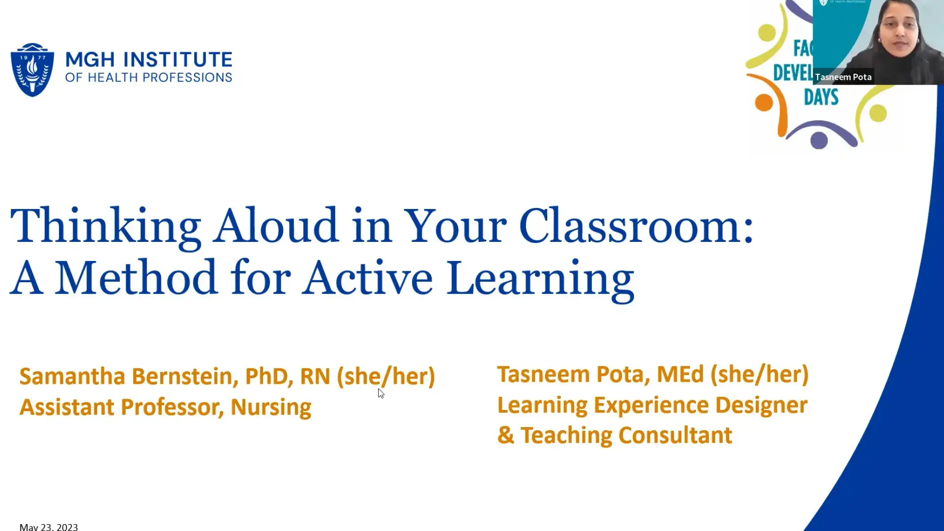 slide from video says "Thinking aloud in your classroom: a method for active learning"