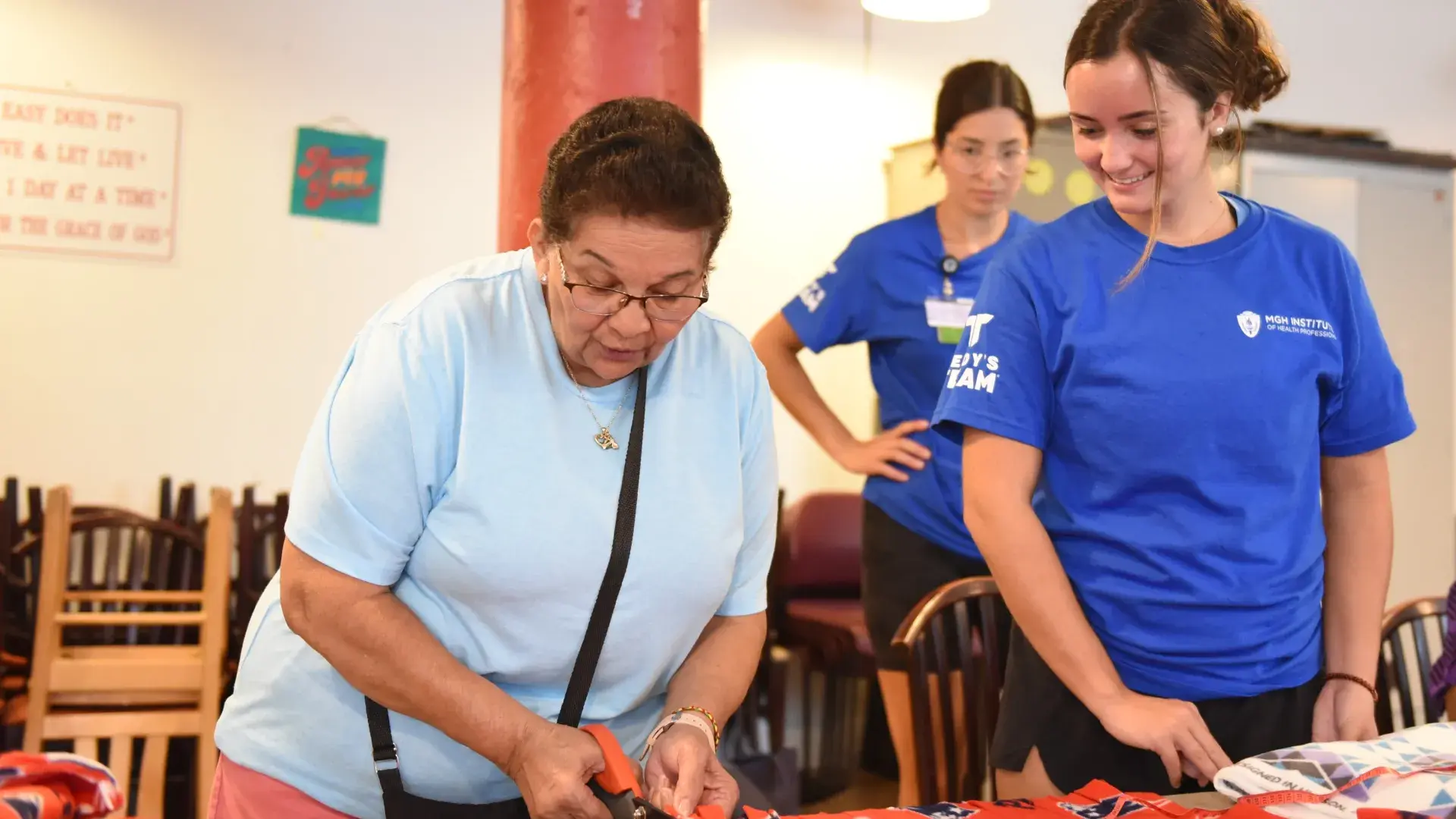 People working on making blankets