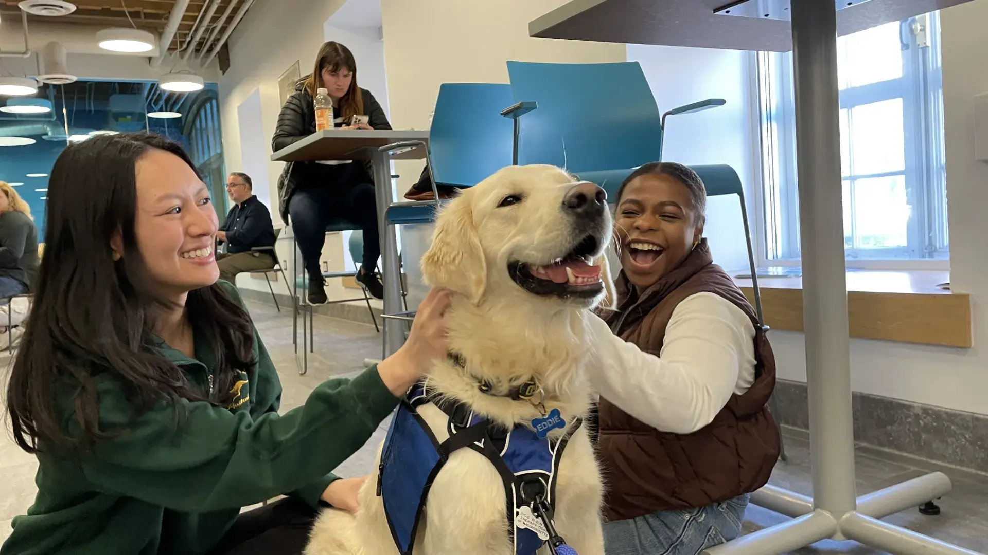 two students and dog