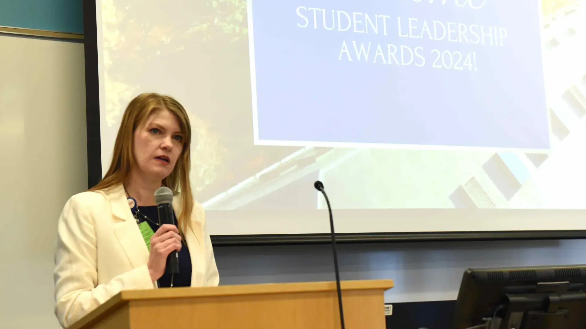 Person talks from podium