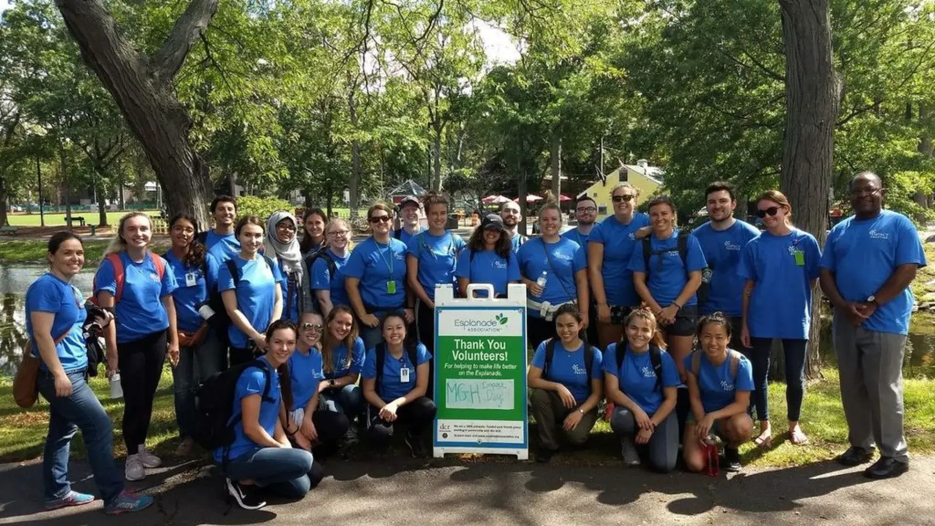 Students pose at the Esplanade in Boston