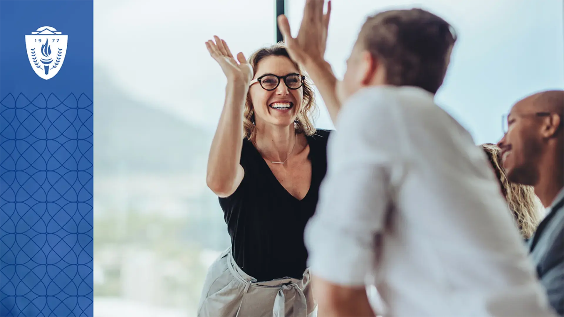 two people high five