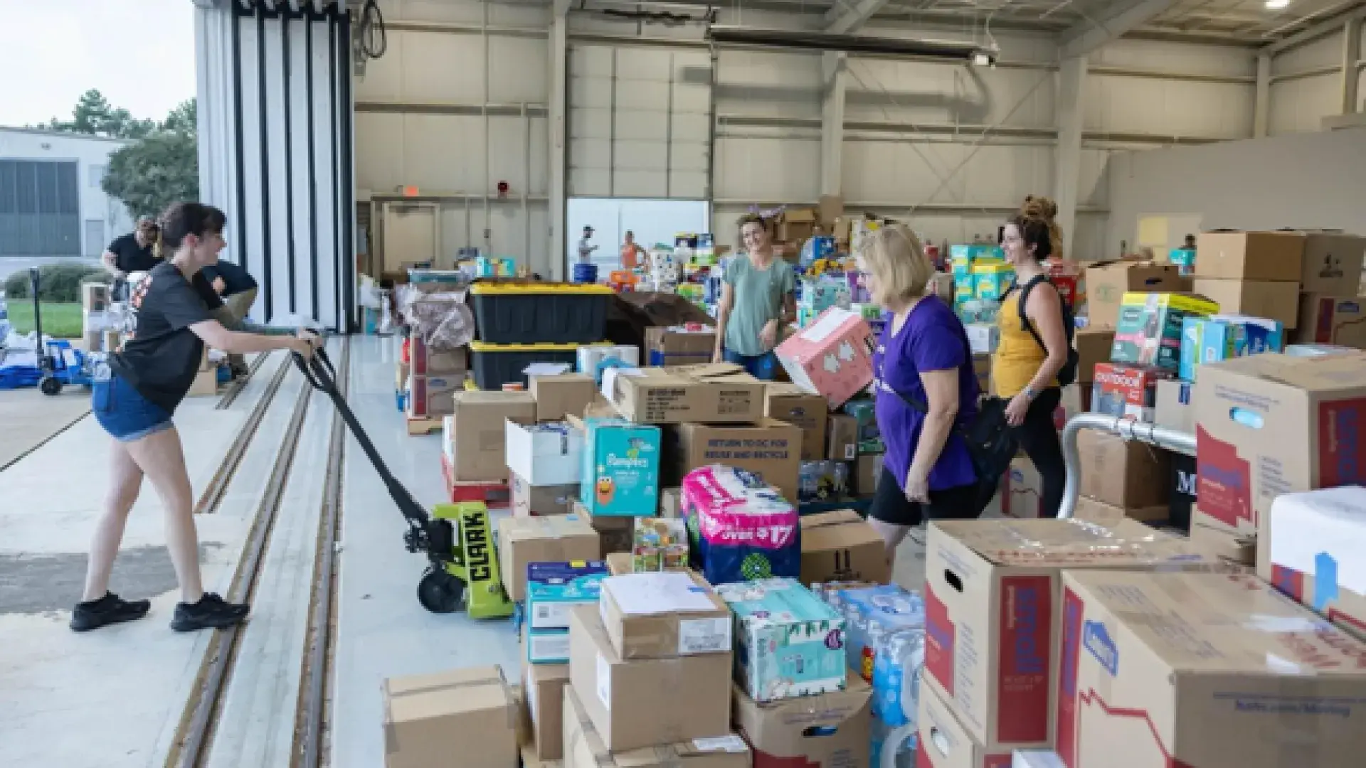 A hangar full of supplies