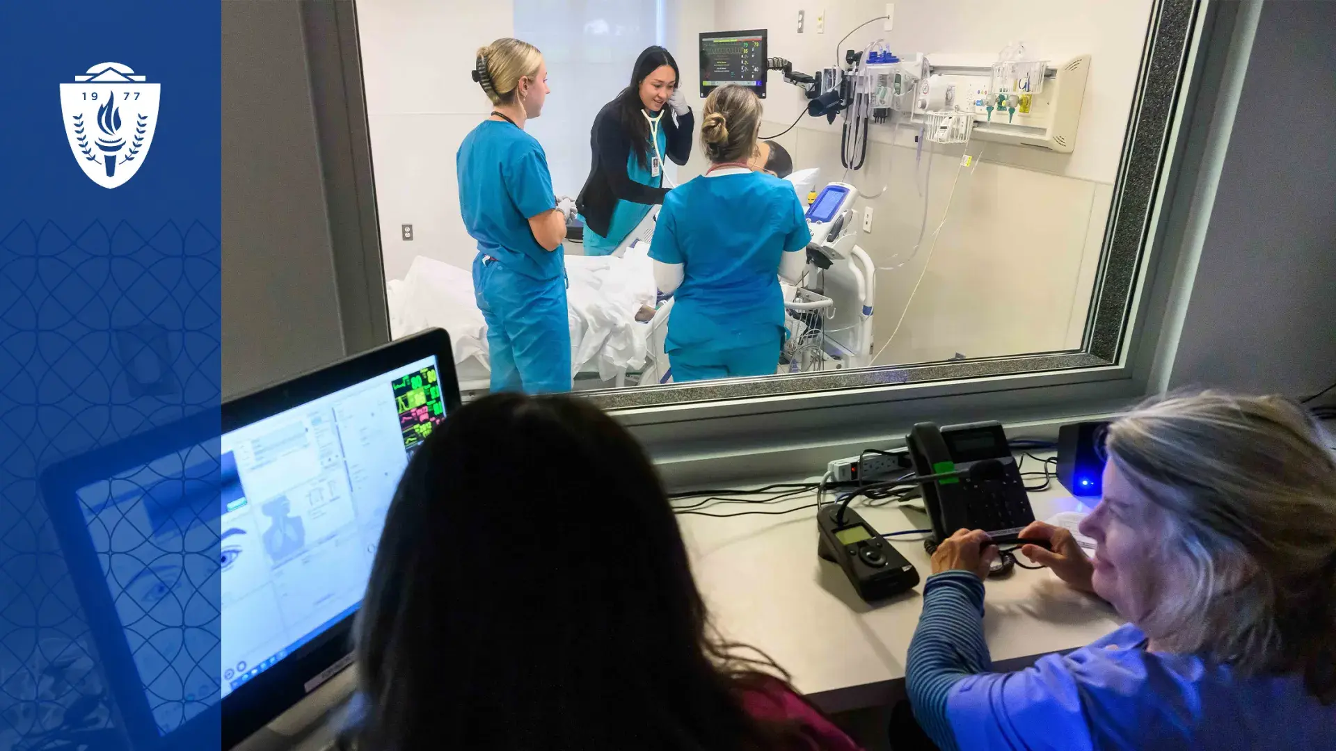 nursing students run through a simulation with a manikin