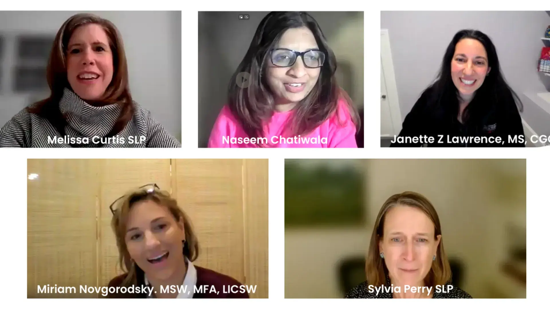 Photos of five women from a Zoom presentation