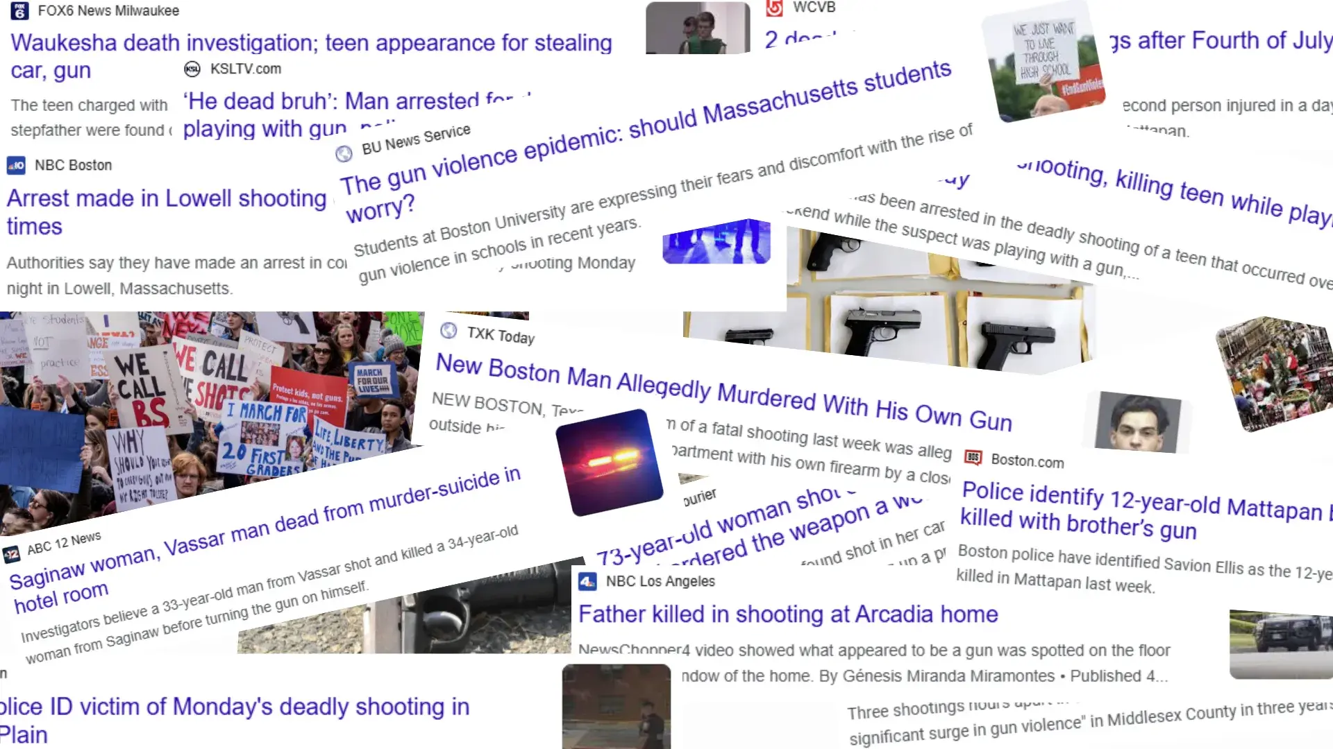 various headlines of guns
