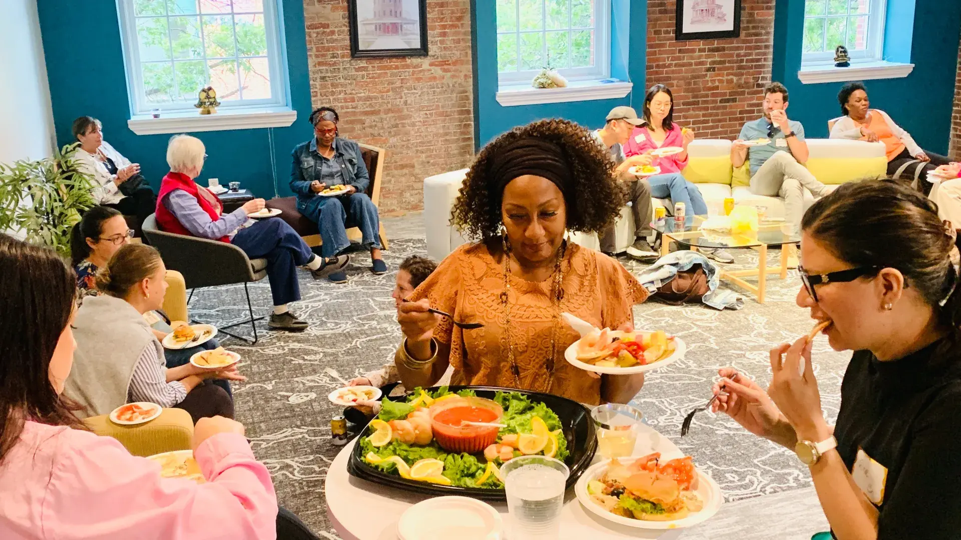 people eating and drinking 