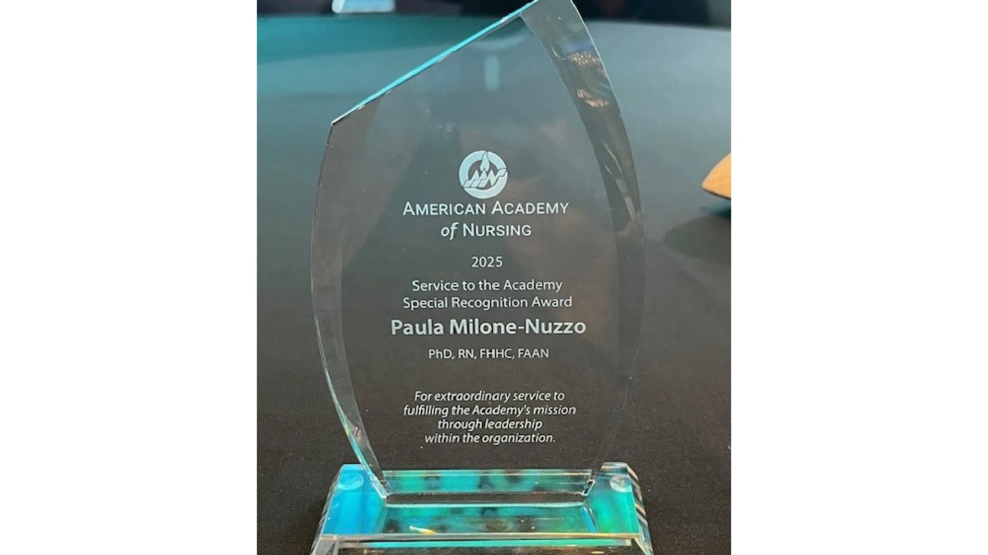 A glass plaque from the American Academy of Nurses