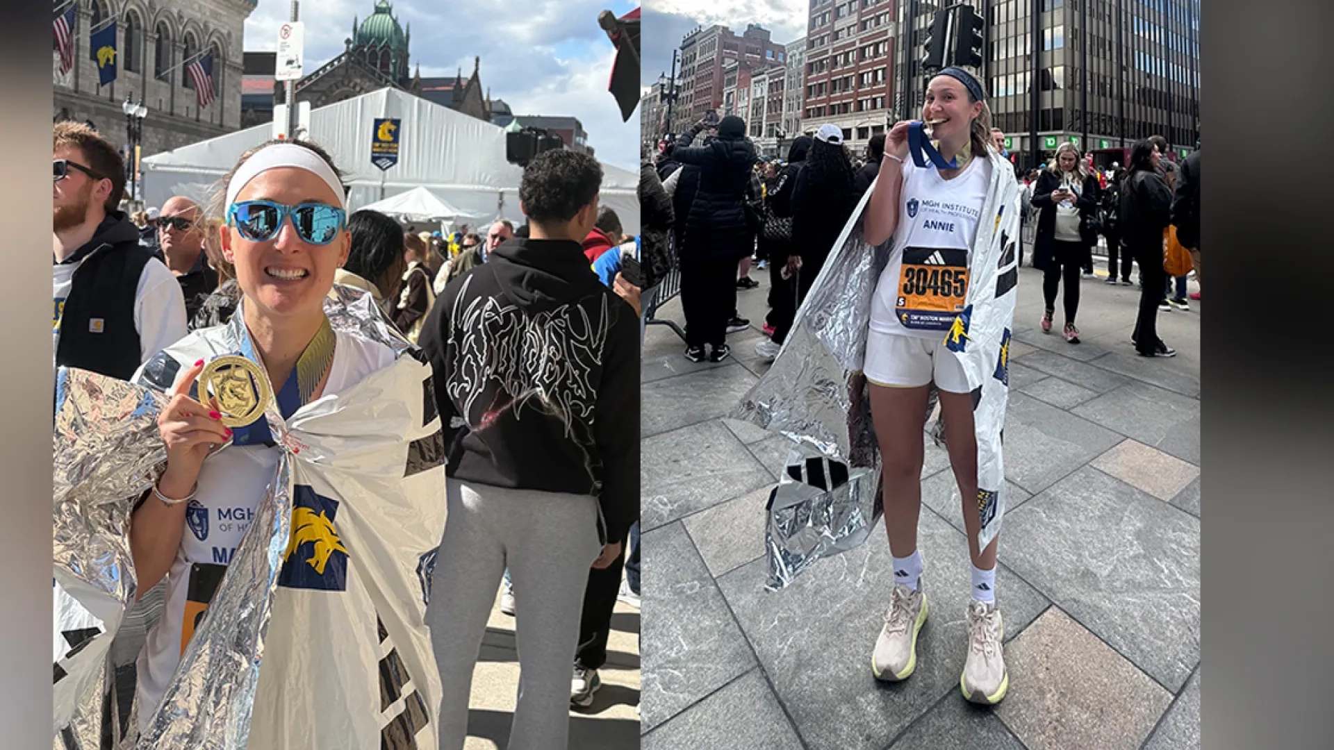 Two side-by-side photos of individual runners after a race