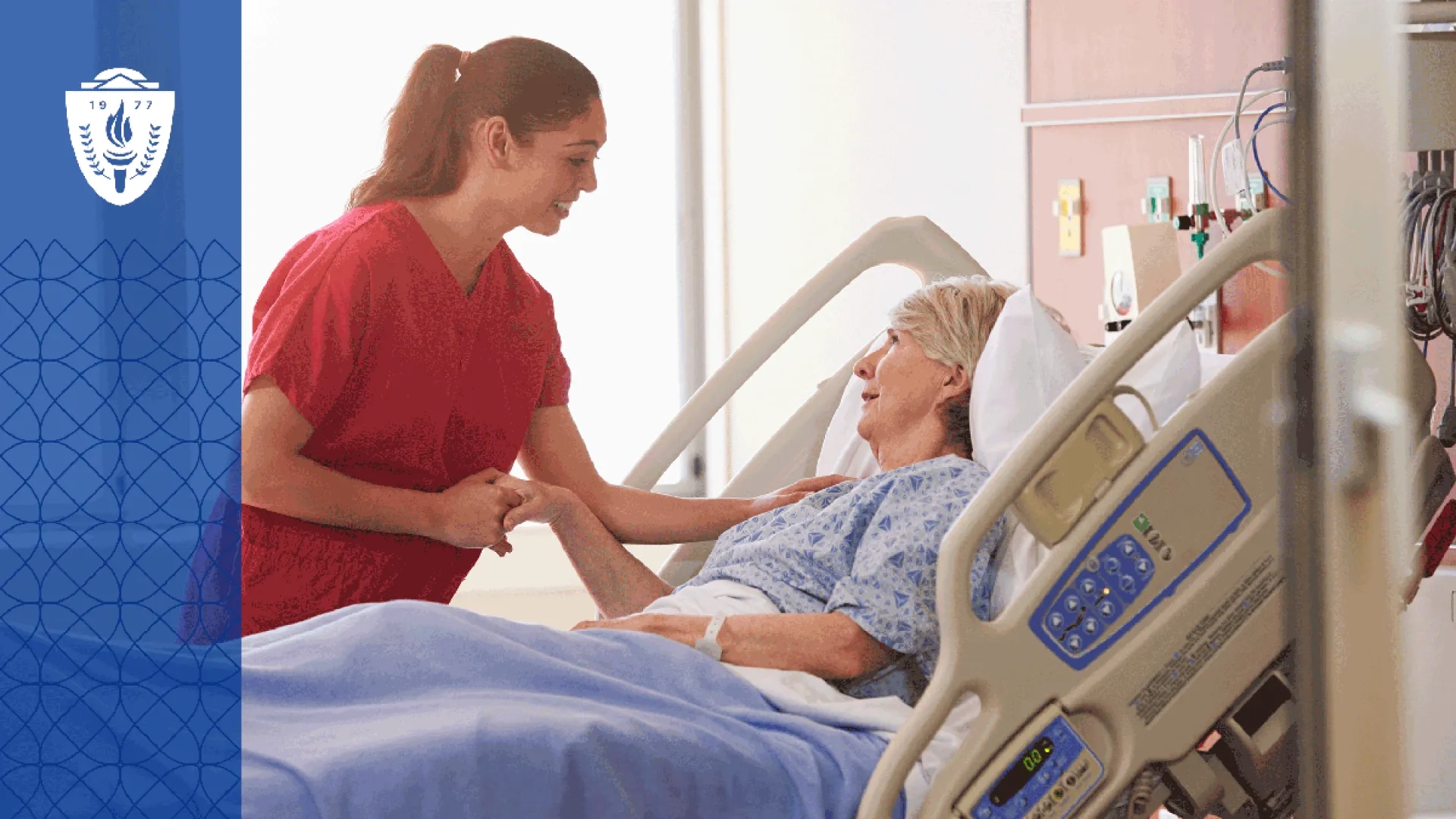 an Adult-gerontology Acute Care Nurse Practitioner comforts an older woman in a hospital bed