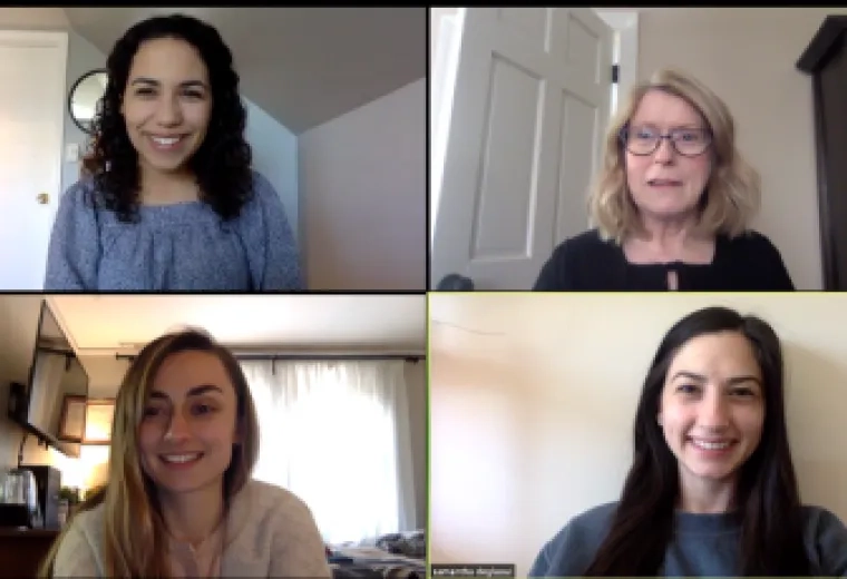 Top left: Sarah Bekele; Top right: Sheila Swales; Lower left: Paige Craven; Lower right: Samantha Deglaoui during a Zoom discussion of clients.