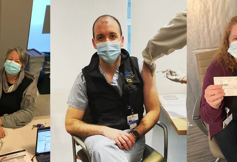 Photos of faculty members getting COVID-19 vaccine shots