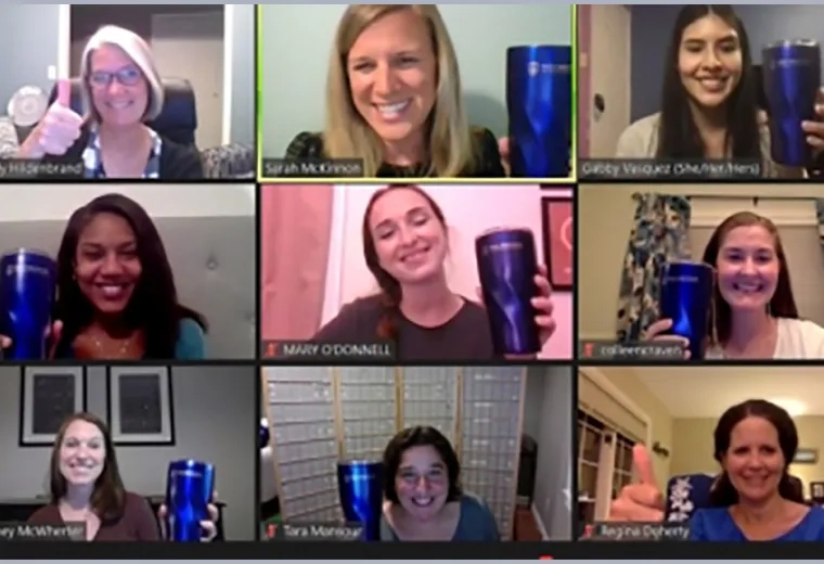Photo of nine people on a zoom chat