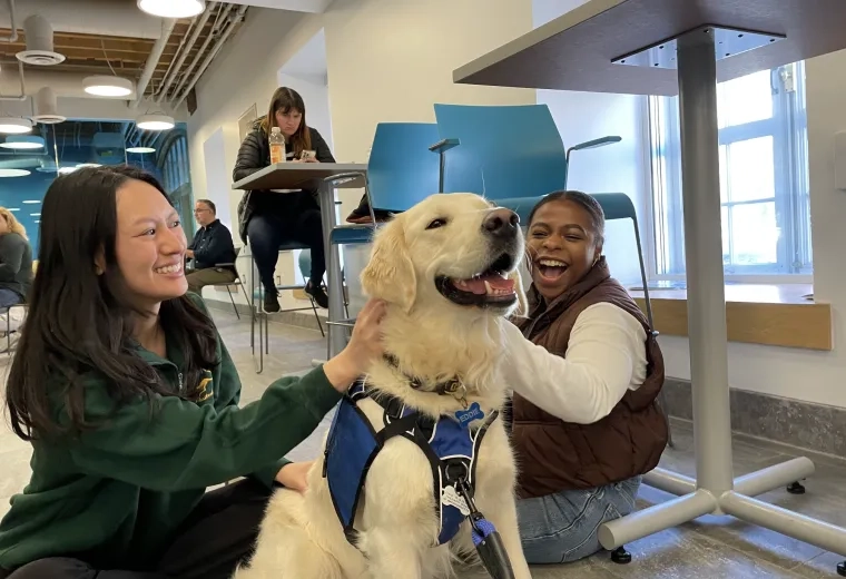 two students and dog