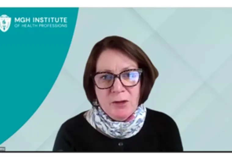 Woman in glasses talking on Zoom