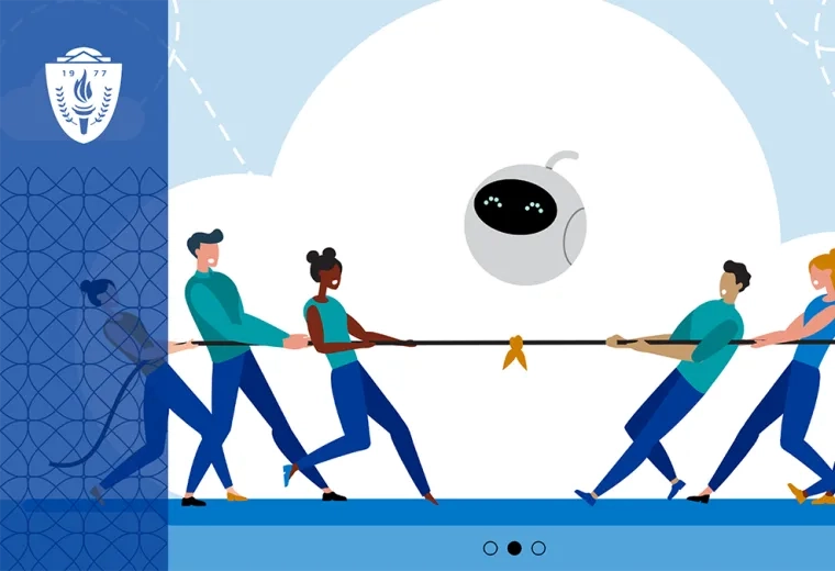 illustration of a robot standing in the middle of a game of tug of war part 2 of 3