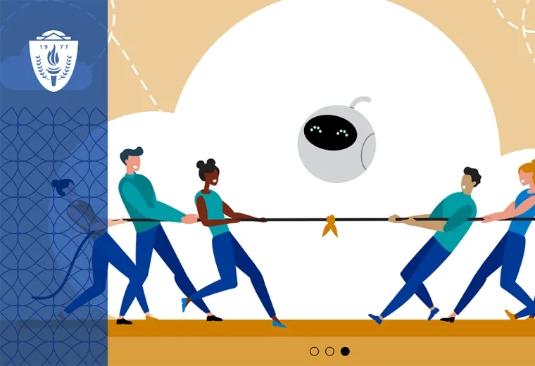 illustration of a robot standing in the middle of a game of tug of war part 3 of 3