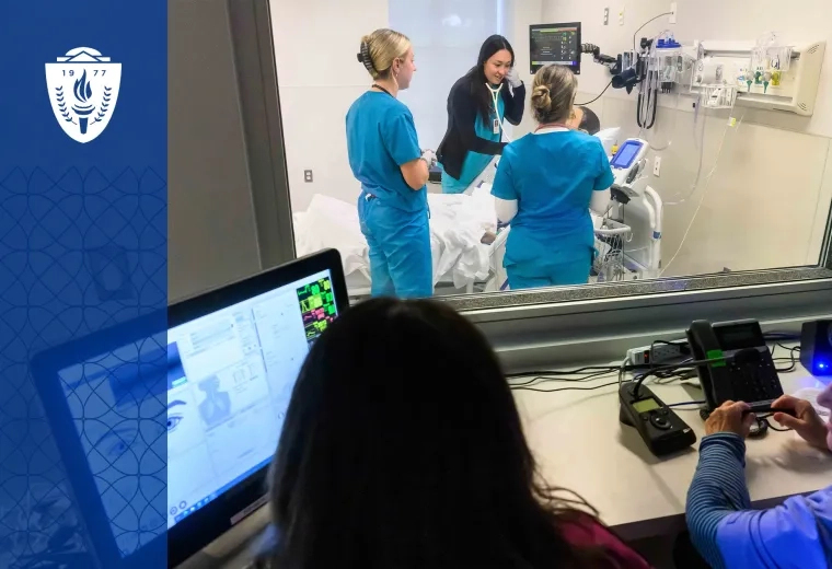 nursing students run through a simulation with a manikin
