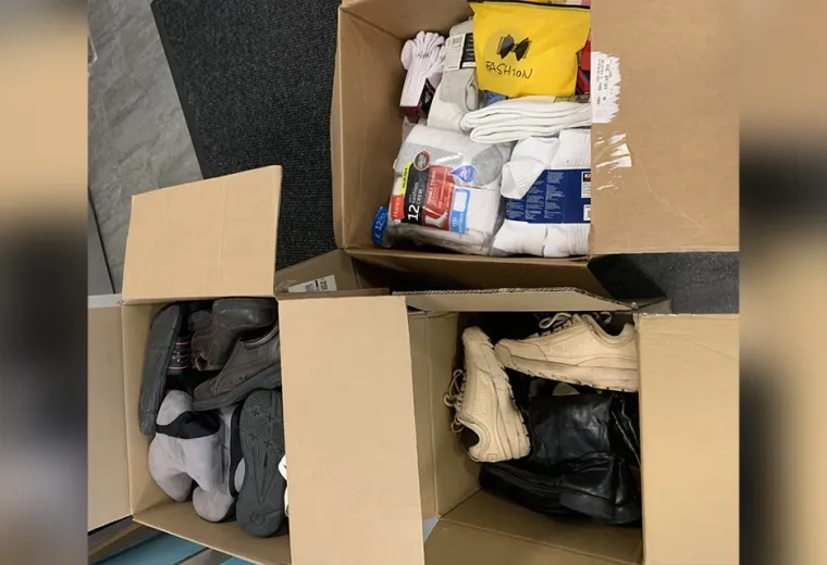 Boxes filled with shoes and socks