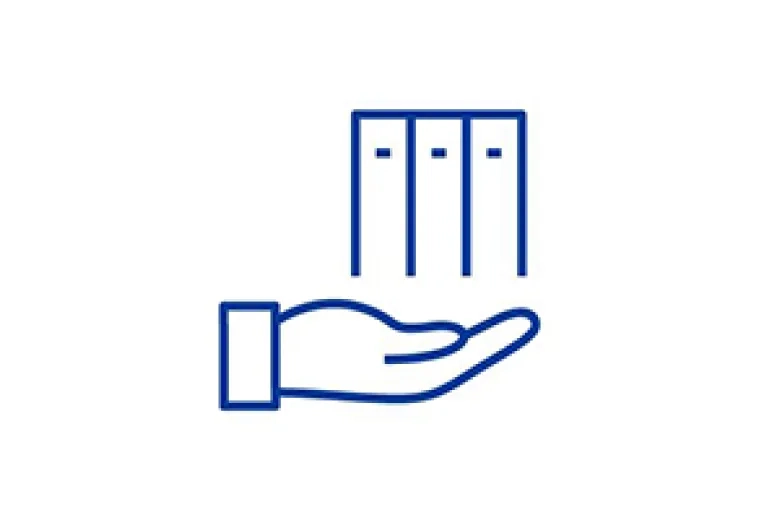 an illustrated hand supports some books