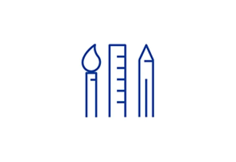 illustration of a paintbrush, ruler and pencil