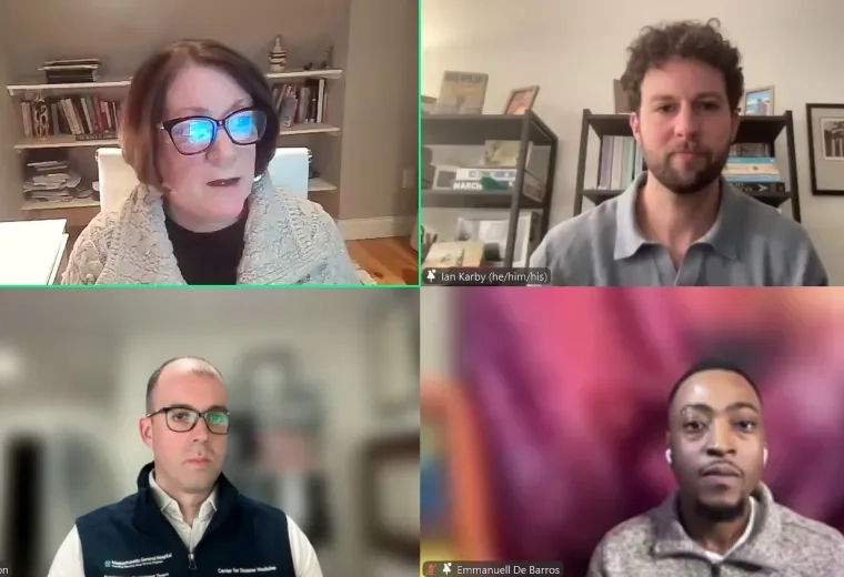 Group of 4 photos of people on screens