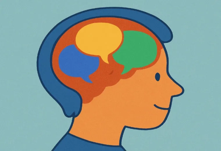 illustration of the inside of a child's brain with speech bubbles in it