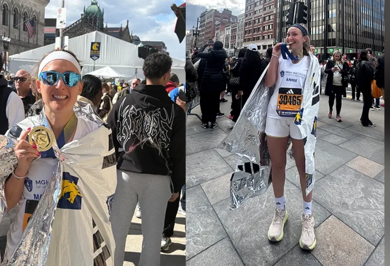 Two side-by-side photos of individual runners after a race