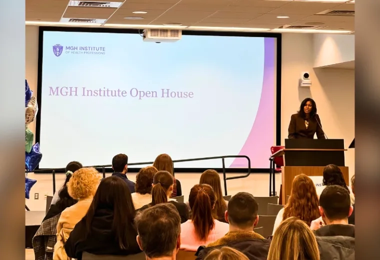 Woman standing at a podium