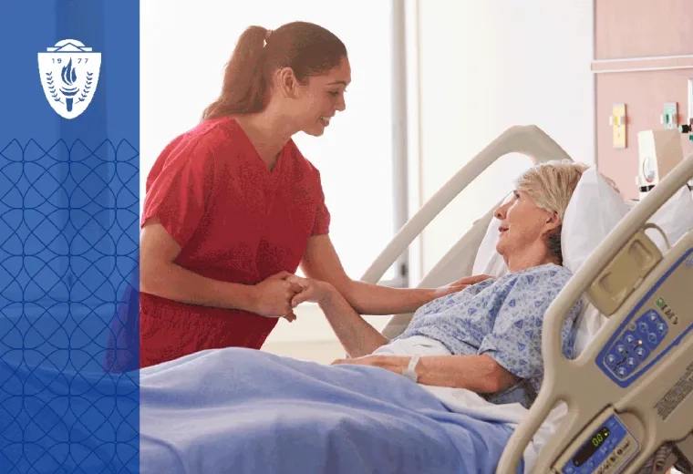 an Adult-gerontology Acute Care Nurse Practitioner comforts an older woman in a hospital bed