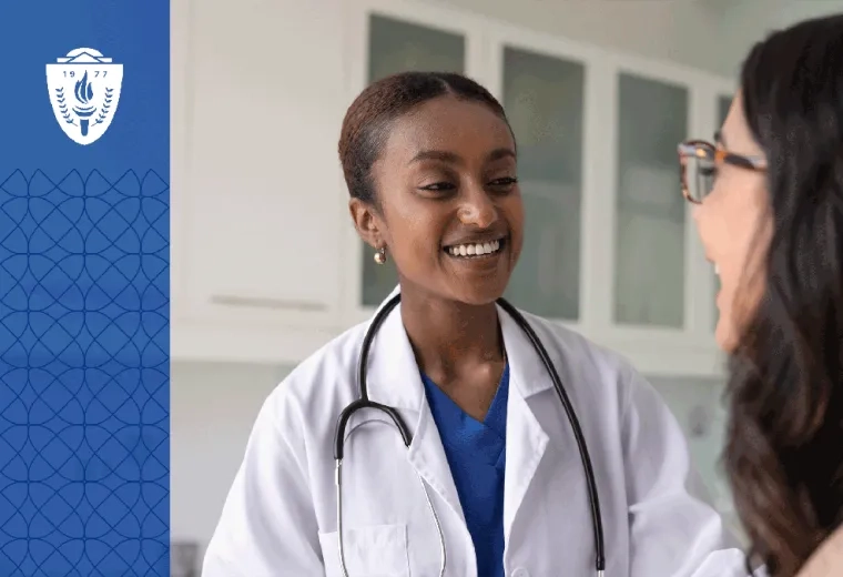 a Adult-Gerontology Primary Care and Women’s Health nurse practitioner smiles at another woman
