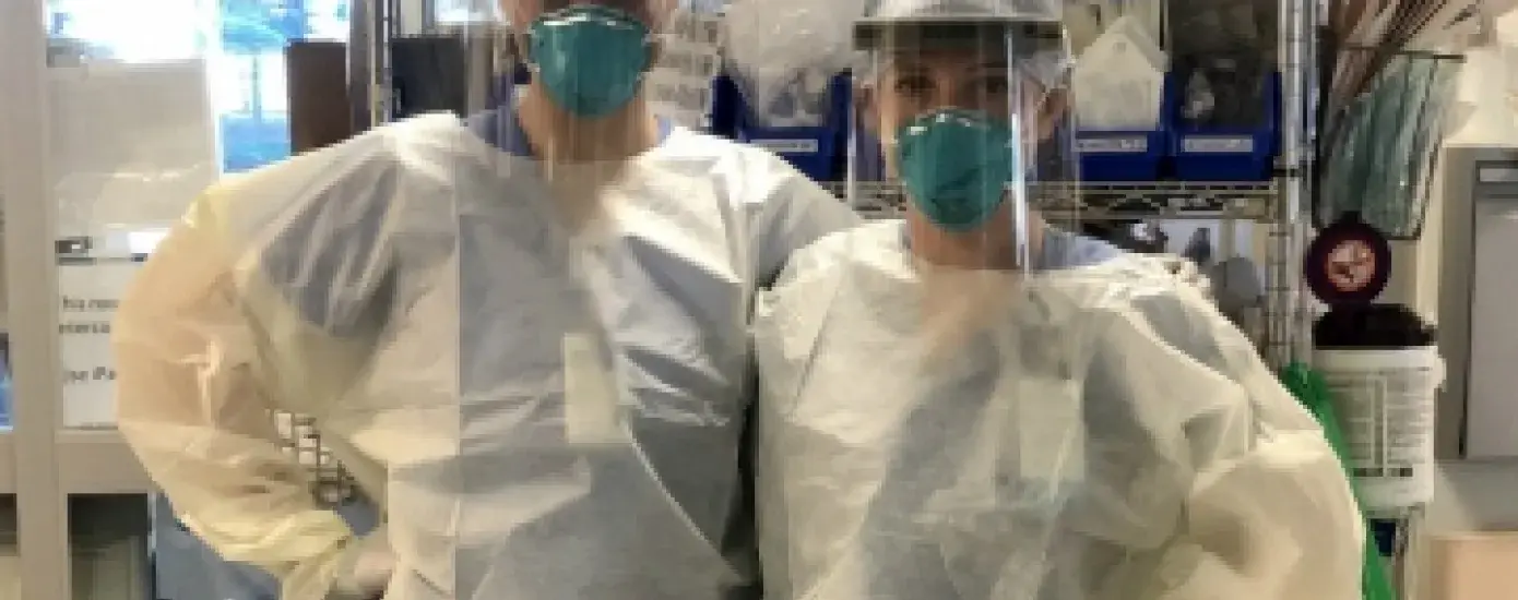 Classmates Bridget McGowan (left) and Maggie O’Rourke were reunited at Mass. General Hospital during the COVID-19 pandemic.