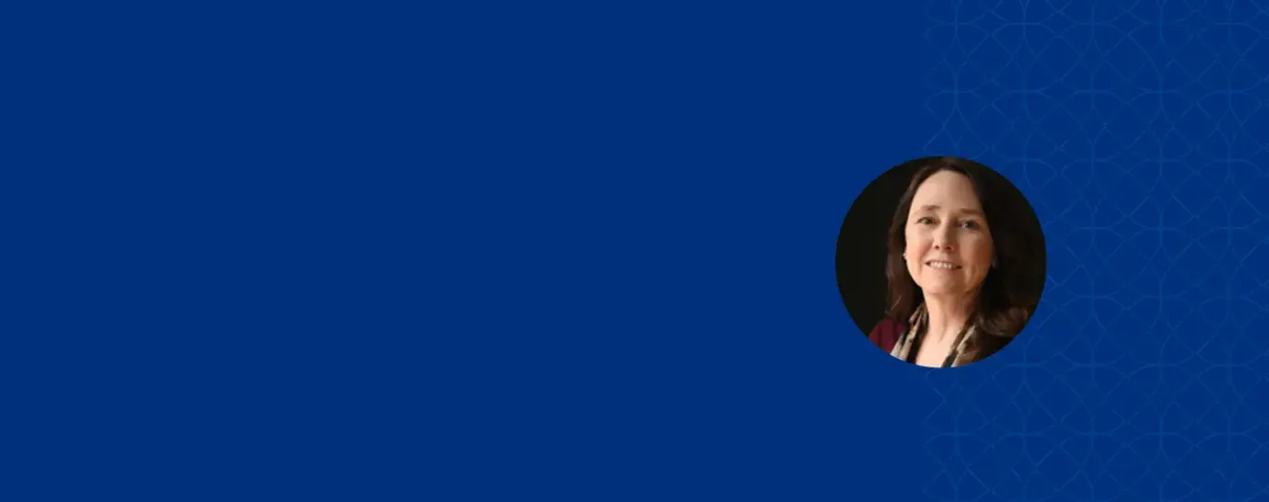 Photo of Cathy Leslie on a blue background