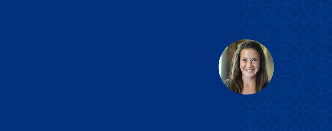 Photo of Hannah Rowe on blue background