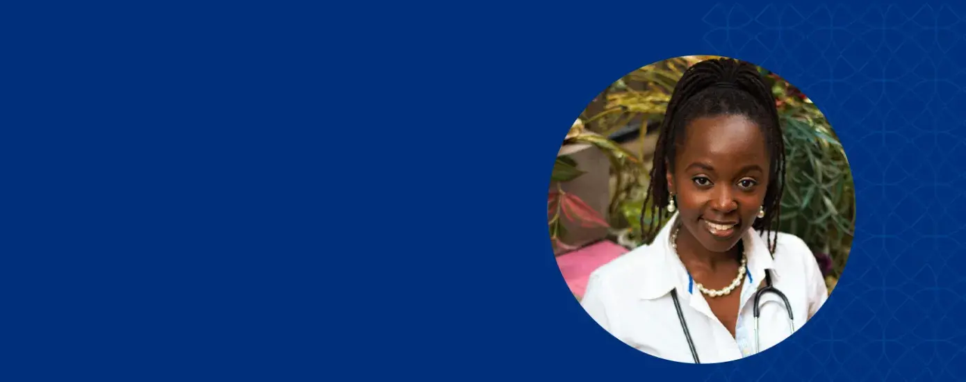 kamaria has glowing medium brown skin and wears a stethoscope 