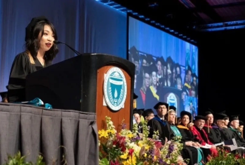 Baothy Huynh, OTD '19, gives the 2019 Commencement address.