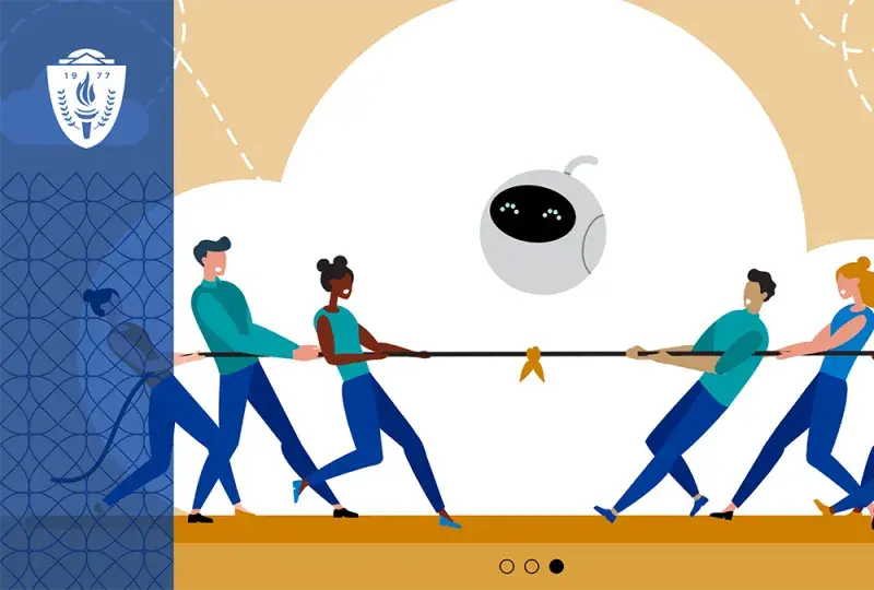 illustration of a robot standing in the middle of a game of tug of war part 3 of 3